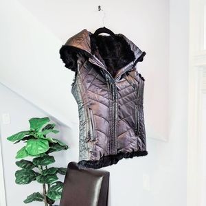 BCBGMAXAZRIA Reversible Hooded Real Fur Vest